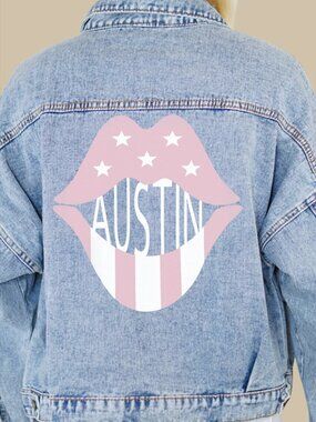 Women's Austin Pink Lips Denim Jacket